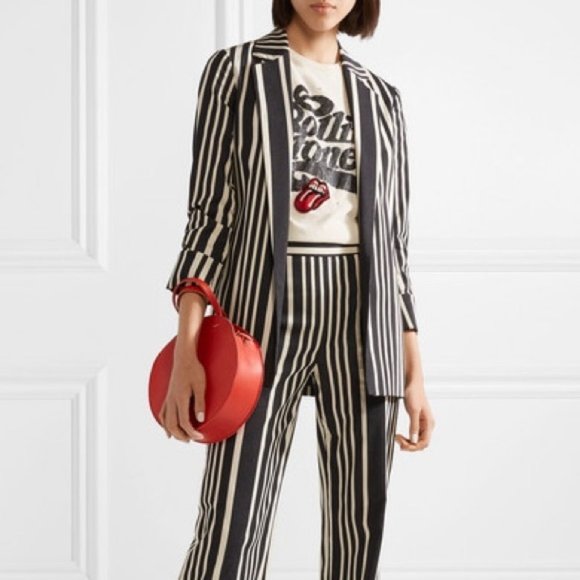 Alice + Olivia Neta Striped Oversized Open-Front Blazer Black & Ivory Size Small - Picture 2 of 10